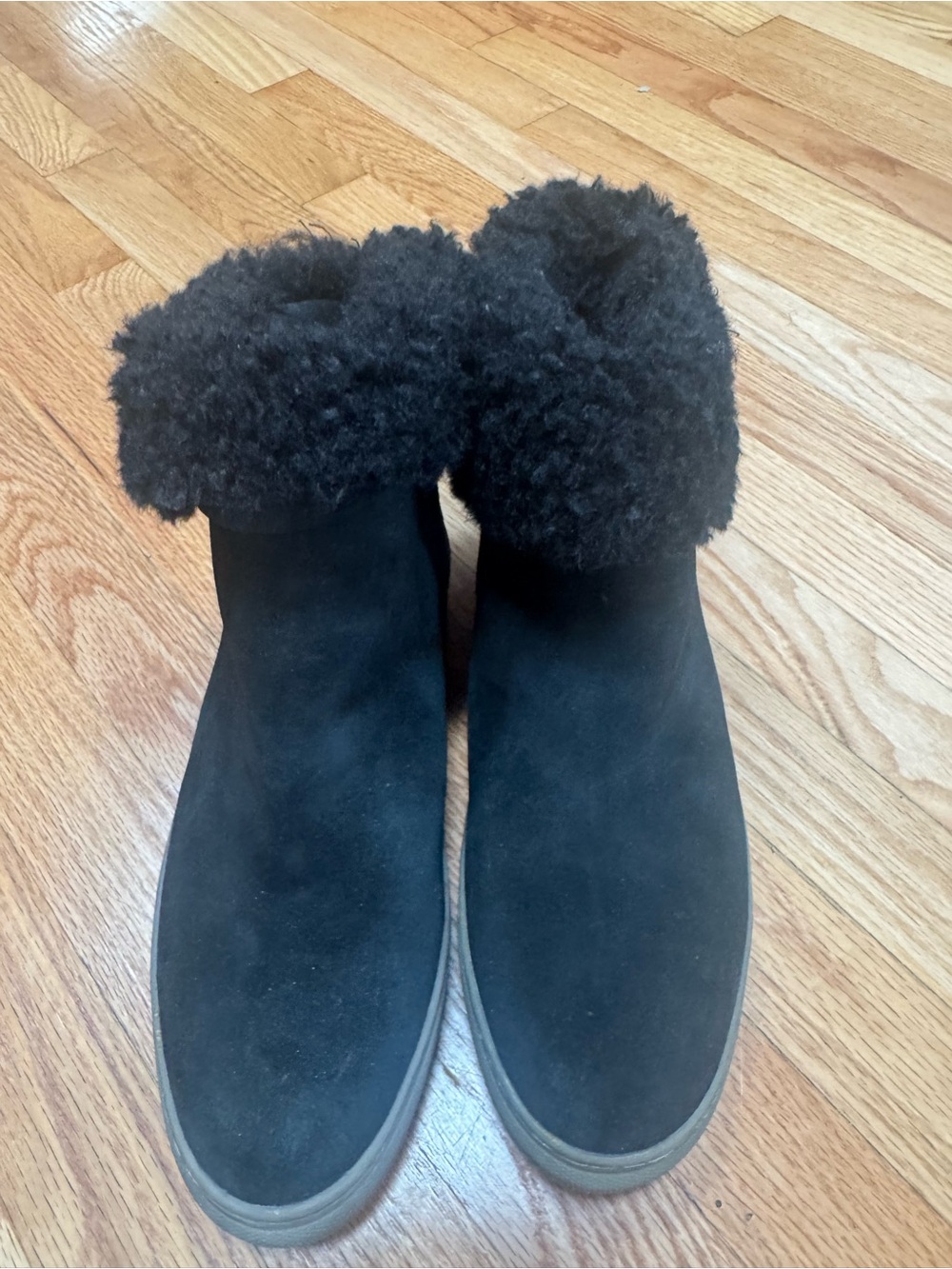 Cougar Black Suede Shearling Cuff Ankle Slippers - Women